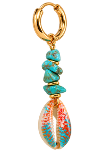 Charm Coquillage Lagon bleu – pierres turquoise et cauri peint sur anneau doré
