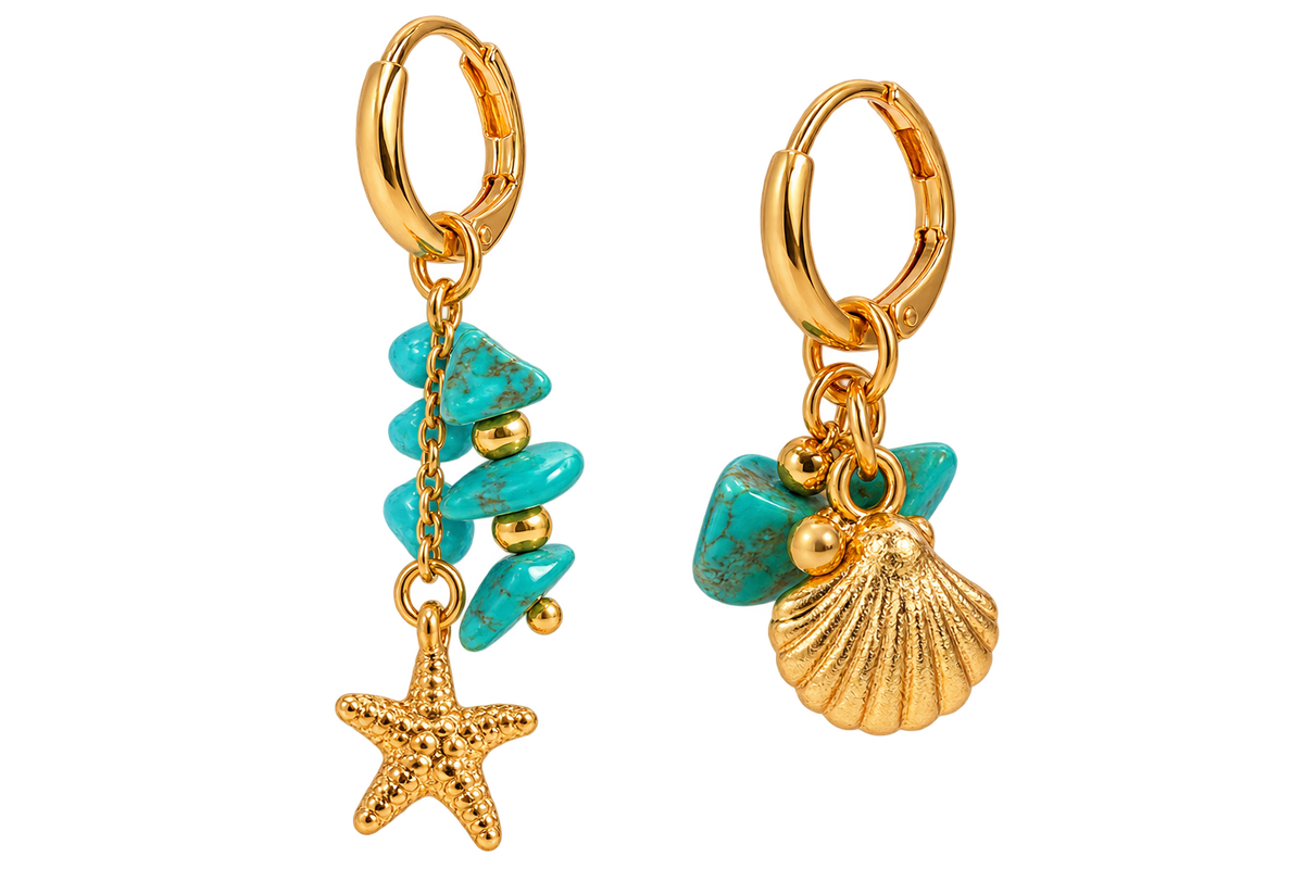 Charm Turquoise – modèles Étoile de mer et Coquillage doré avec pierres turquoise