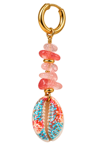 Charm Coquillage Lagon rose – quartz rose et cauri peint sur anneau doré