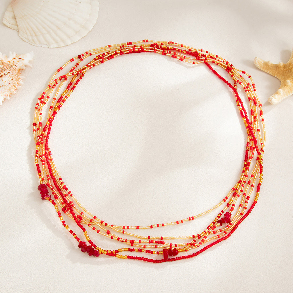 Chaîne de taille Baya Flamboyant – chaînes de perles rouge orangé et dorées